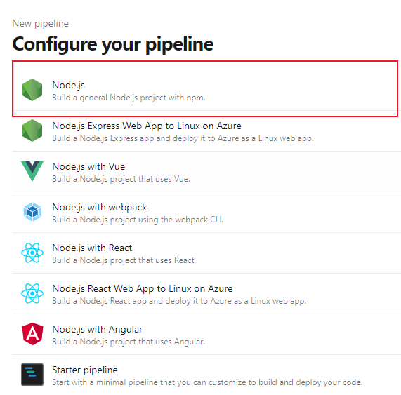 Selecting Azure pipeline