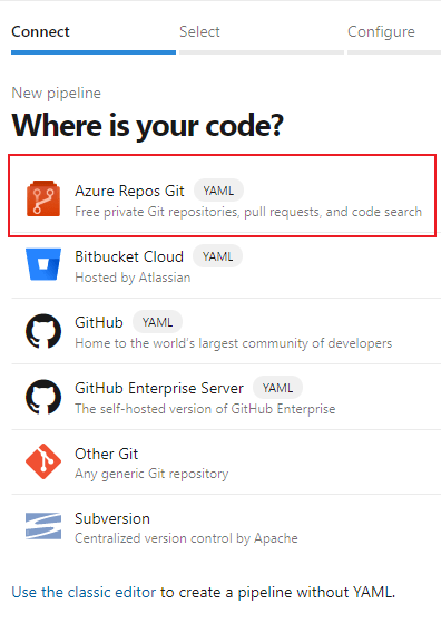 Select Azure Repos Git