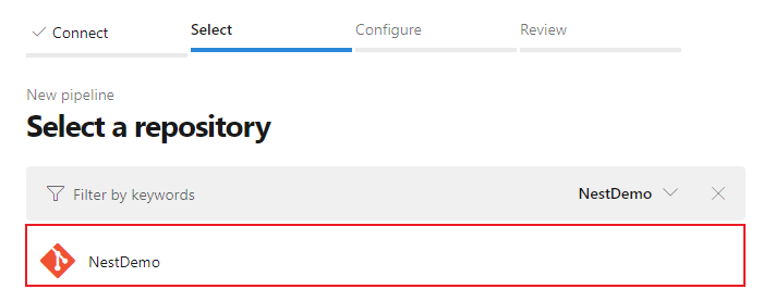 Selecting Azure repo