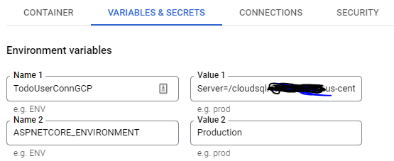 Environment Variables for Cloud Run Revision